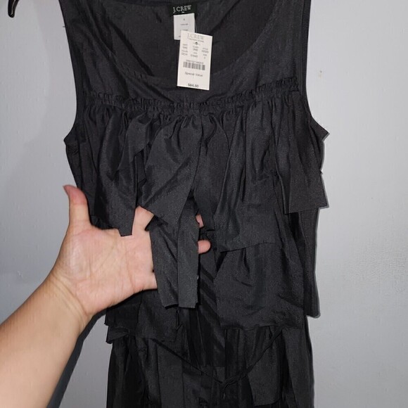 J Crew Sz 0 New 100% Silk Tiered Black Ruffle Sleeveless Tank Top Blouse - Picture 4 of 5